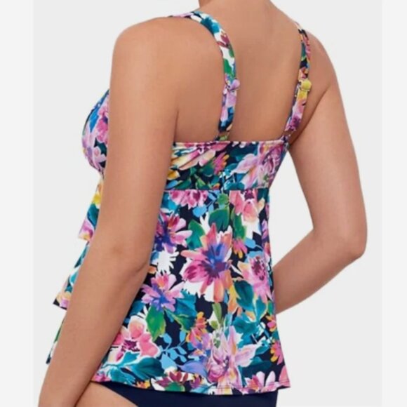 Swim Solutions Garden Swan Triple-Tiered Tankini Top Multicolor Size 10 8559 - Picture 2 of 3